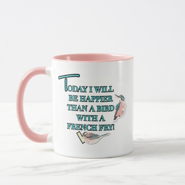 Mer lycklig än en fågel med en fransk småfiskmugg mugg (Vänster)