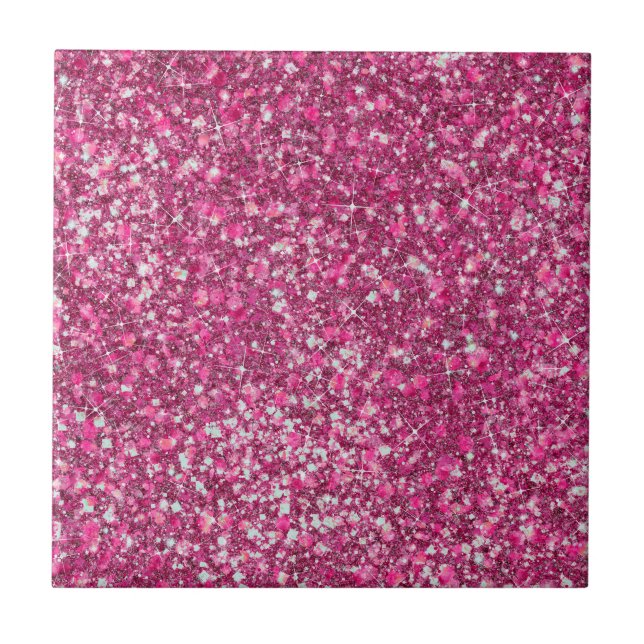 Mer Magenta Rosa Färg Faux Glitter Kakelplatta (Framsidan)