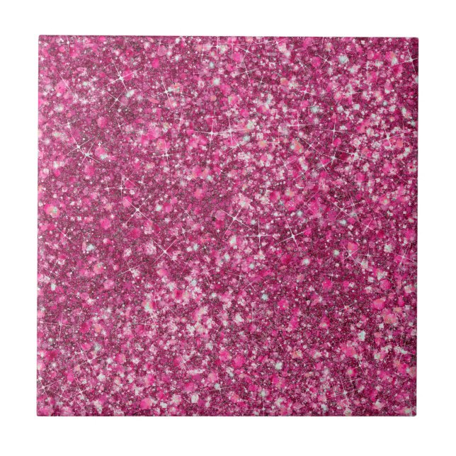 Mer Magenta Rosa Färg Faux Glitter Kakelplatta (Framsidan)