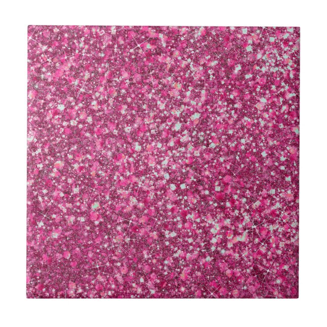 Mer Magenta Rosa Färg Faux Glitter Kakelplatta (Framsidan)