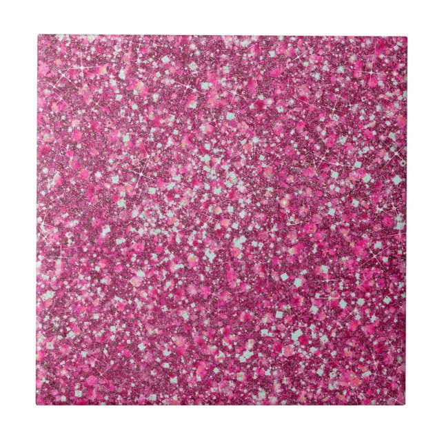 Mer Magenta Rosa Färg Faux Glitter Kakelplatta (Framsidan)