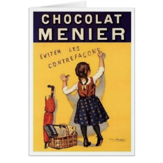 mer menier annons för chocolat hälsningskort