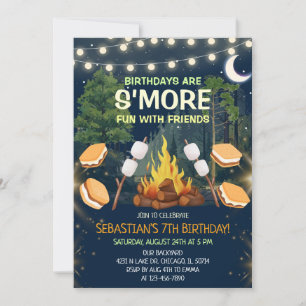Mer Skoj Campfire Smores Födelsedagsfest Inbjudningar
