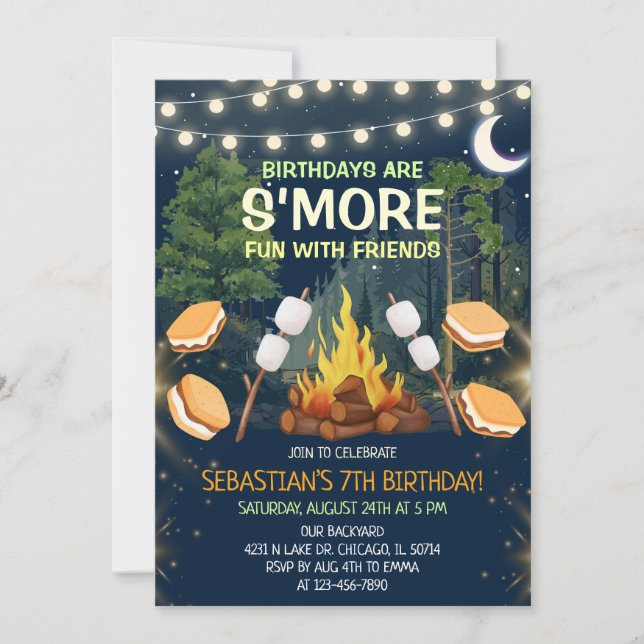 Mer Skoj Campfire Smores Födelsedagsfest Inbjudningar (Framsida)