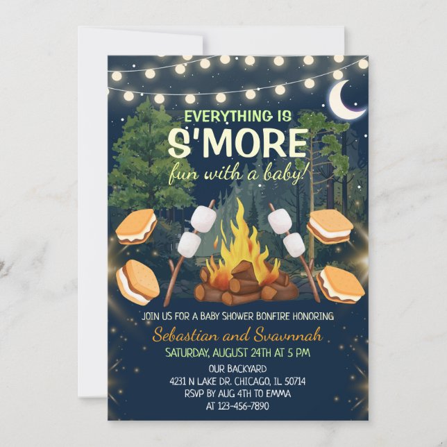 Mer skoj vid läggrösten S'mores Baby Shower Inbjudningar (Framsida)