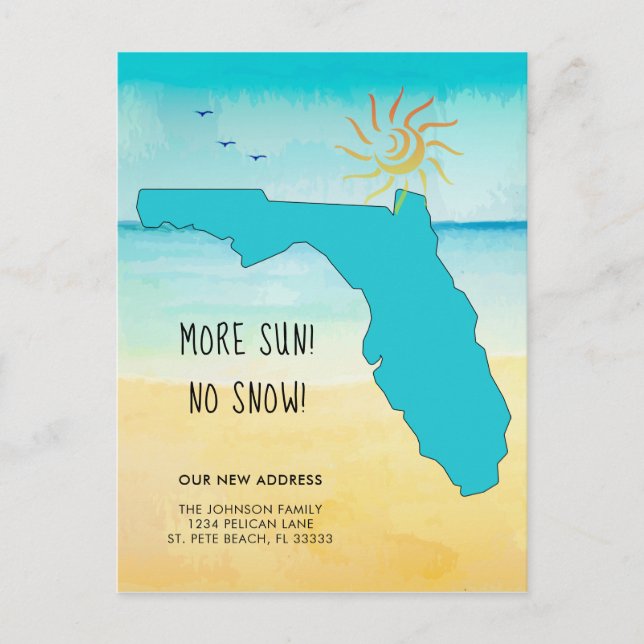 Mer Sol! Ingen Snö! Flyttat till Florida Meddelande Vykort (Framsida)