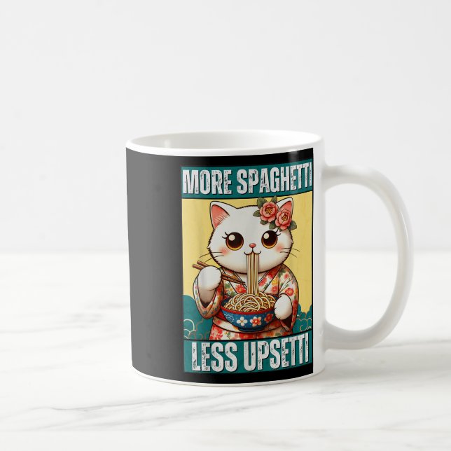 Mer Spaghetti mindre Upsetti Funny Cat Eats Spaghe Kaffemugg (Höger)