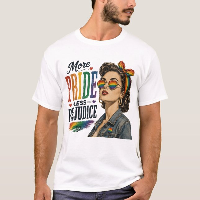 Mer stolthet Mindre fördom HBTQ Pride T-Shirt (Framsida)