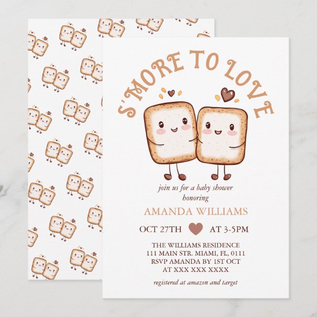 Mer till Kärlek Kawaii Campfire Baby Shower Inbjudningar (Fram/baksida)