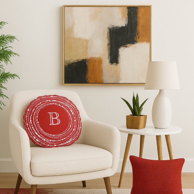 Mera och glödande Ljus Monogram jul Rund Kudde (Merry & Bright Sparkling Lights With Family Monogram Christmas Round Pillow - Holiday Home Decor)