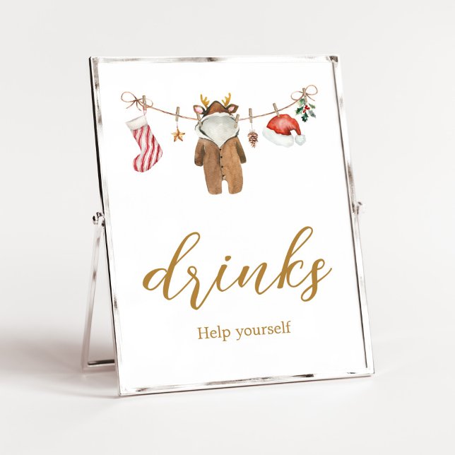 Mera små julkläder Babykläder Drinka Poster (Merry Little Clothes Baby Shower Drinks Sign)