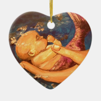 Merbaby på natten julgransprydnad keramik