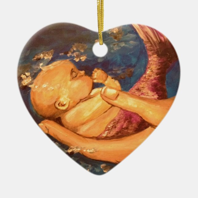 Merbaby på natten julgransprydnad keramik (Framsidan)