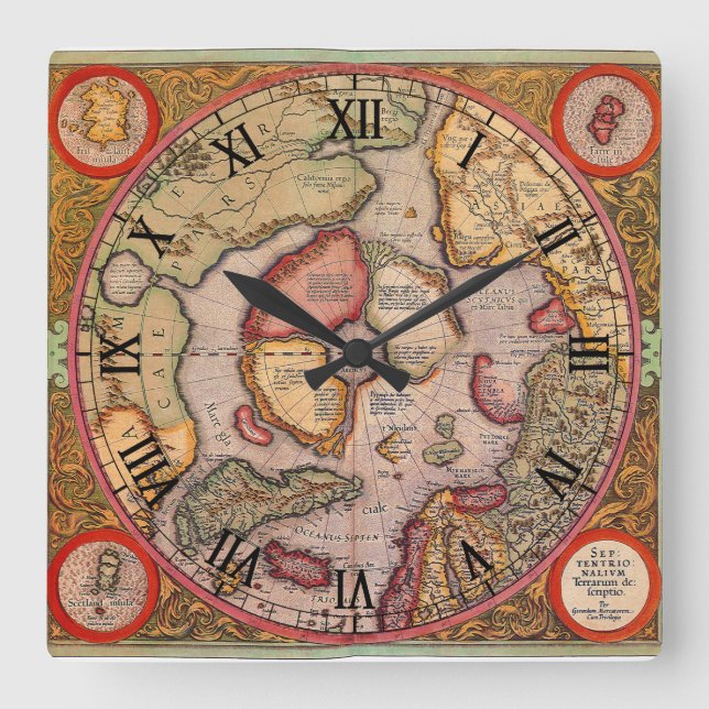 Mercator Karta i Nordpolen Karta Fyrkantig Klocka (Framsida)