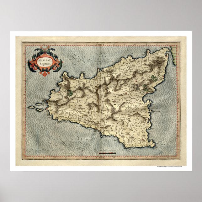 Mercator Sicily Tidigt Karta 1595 Poster (Framsidan)