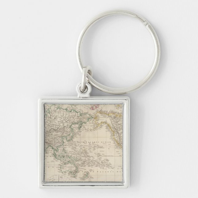 Mercators Projection of the world Fyrkantig Silverfärgad Nyckelring (Framsidan)