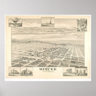 Merced, CA. Panoramisk Karta 1888 (1062A) Poster
