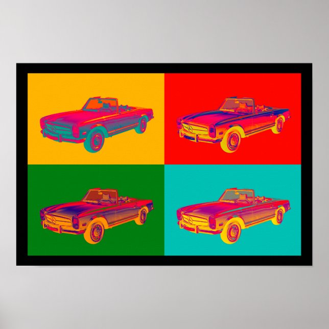 Mercedes Benz 280 SL Conversible Pop Art Poster (Framsidan)