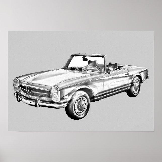 Mercedes Benz 280 SL Konvertibel illustration Poster (Framsidan)
