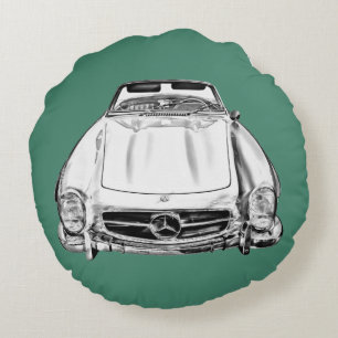 Mercedes Benz 300 SL Cabriolet Bil Illustration Rund Kudde