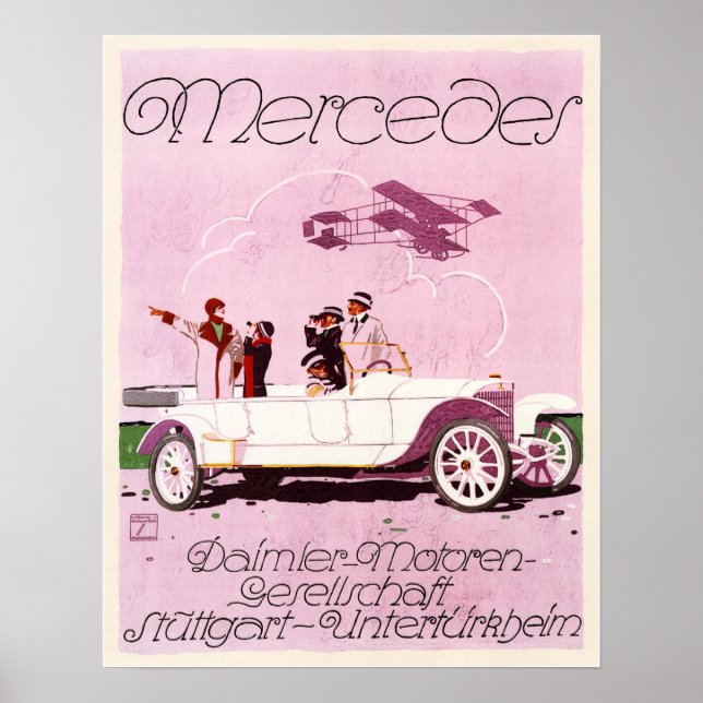 Mercedes Daimler Motor 1914 Old Advertising Poster (Framsidan)