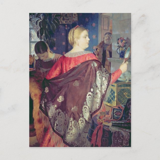 Merchants kvinna med spegel vykort (Framsida)