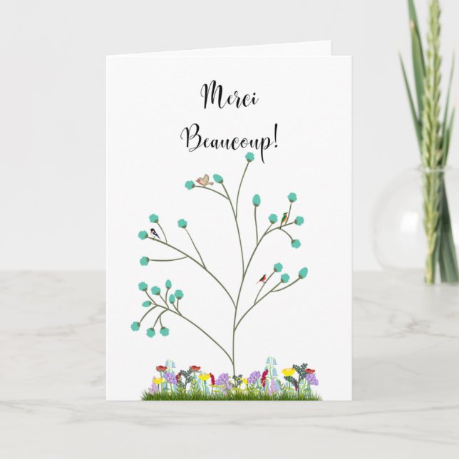 Merci Beaucoup Blommar Träd och blommor Tack Kort (Framsida)