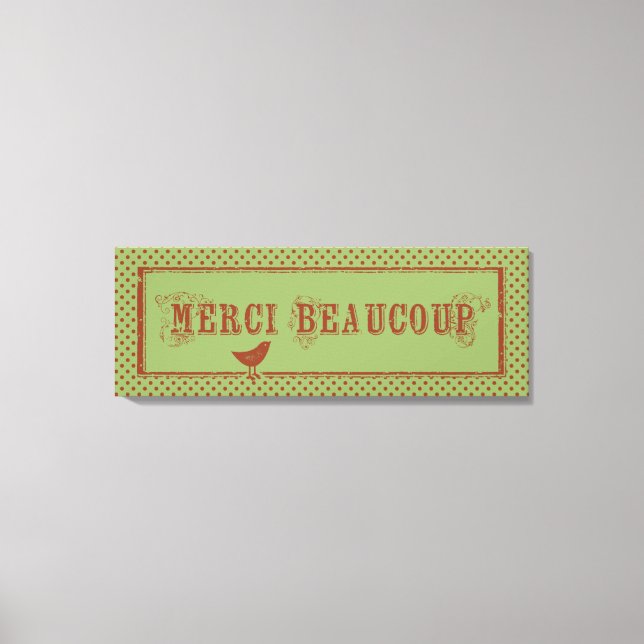 Merci Beaucoup Distress Bird Art Canvastryck (Framsida)