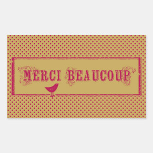 Merci Beaucoup Distress Bird Art Rektangulärt Klistermärke