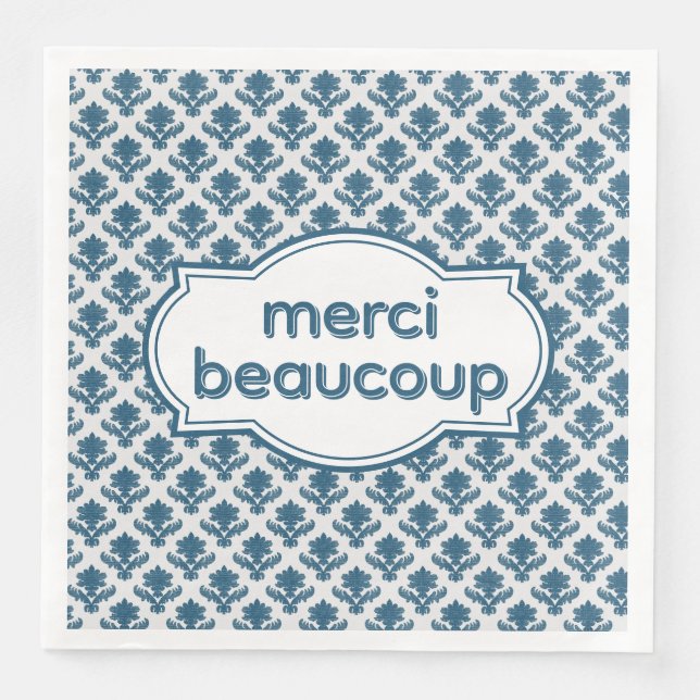 Merci Beaucoup Elegant Fransk Gobeläng Blå Vit Pappersservett (Framsida)