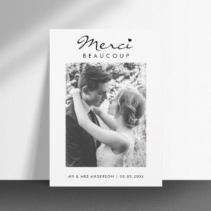 Merci Beaucoup Fransk Black & White Photo Bröllop Tack Kort