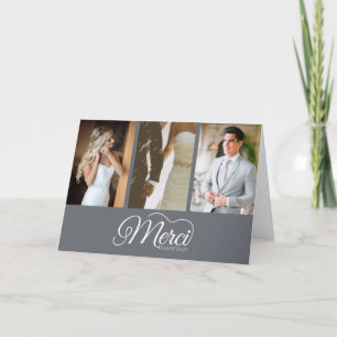 Merci Beaucoup Grått Photo Hand Lettered Bröllop Tack Kort