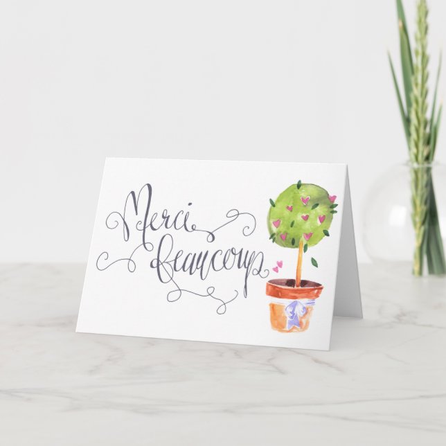 Merci Beaucoup Heart- topp- hälsningskort Tack Kort (Framsida)