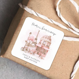 Merci Beaucoup Paris Cafe Baby Shower Tack Fyrkantigt Klistermärke