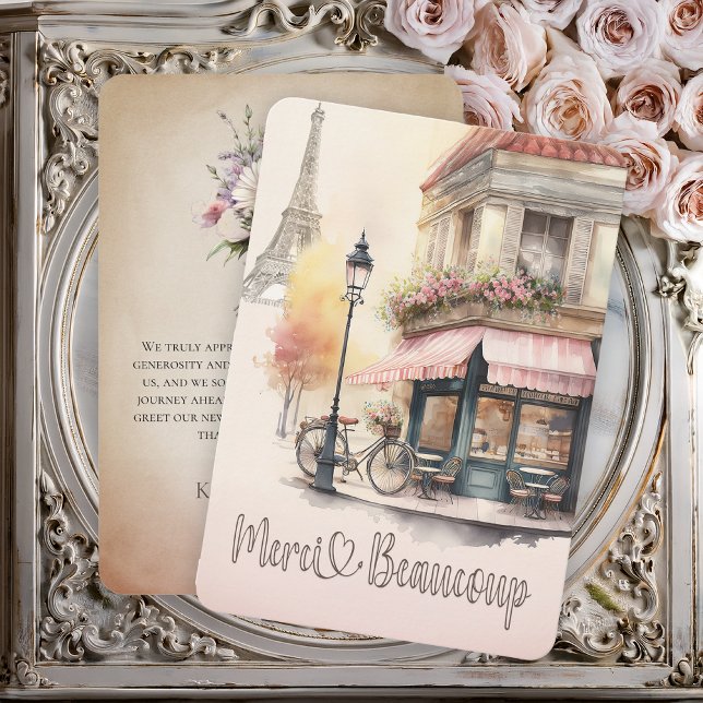 Merci Beaucoup Paris Fransk Cafe Baby Shower Tack Kort ("Merci Beaucoup" Pink Parisian (Paris, France) French Cafe Girl Baby Shower Thank You)