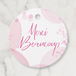 Merci Beaucoup Rosa och White Bokeh Tack Gåvor Etiketter