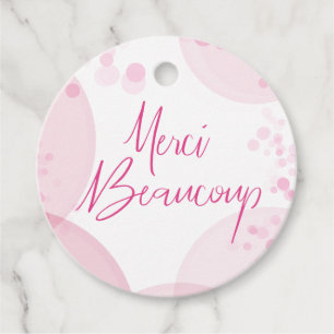 Merci Beaucoup Rosa och White Bokeh Tack Gåvor Etiketter