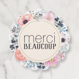 Merci Beaucoup Tack Floral Gåvor Etiketter