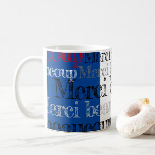Merci beaucoup/tackar dig så mycket fransk kaffemugg