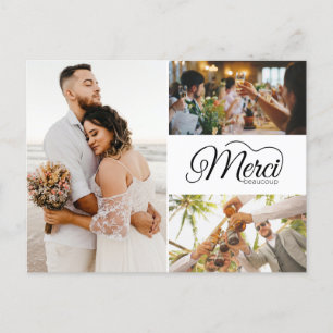 Merci Beaucoup Tre foto Elegant bröllop Inbjudan Vykort