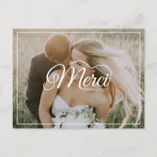 Merci Beaucoup White Script Modern Photo Bröllop Vykort