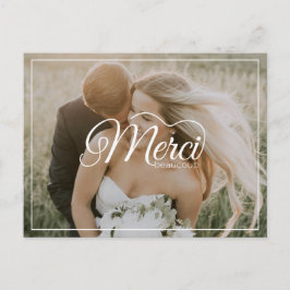 Merci Beaucoup White Script Modern Photo Bröllop Vykort