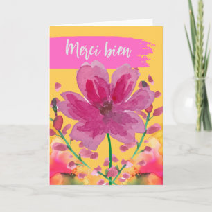 Merci bien Tack i Fransk Watercolor Flowers Kort