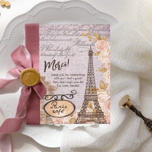 Merci Blommigt Paris Cafe Tack Kort
