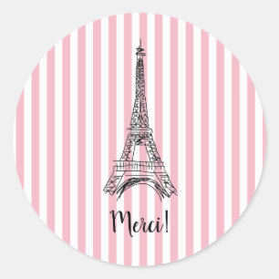 Merci Eiffel Torn Paris Rosa Rand Runt Klistermärke