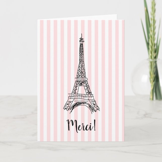 Merci Eiffel Torn Rosa Rand Paris-kort Tack Kort (Framsida)