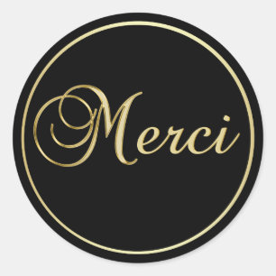 MERCI-etiketter för elegant Black Guld Runt Klistermärke