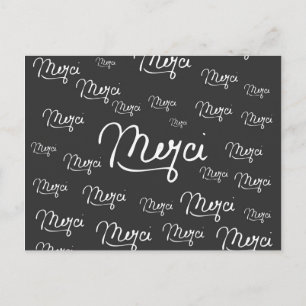 "Merci", Fransk Offert Black & White Mönster Vykort