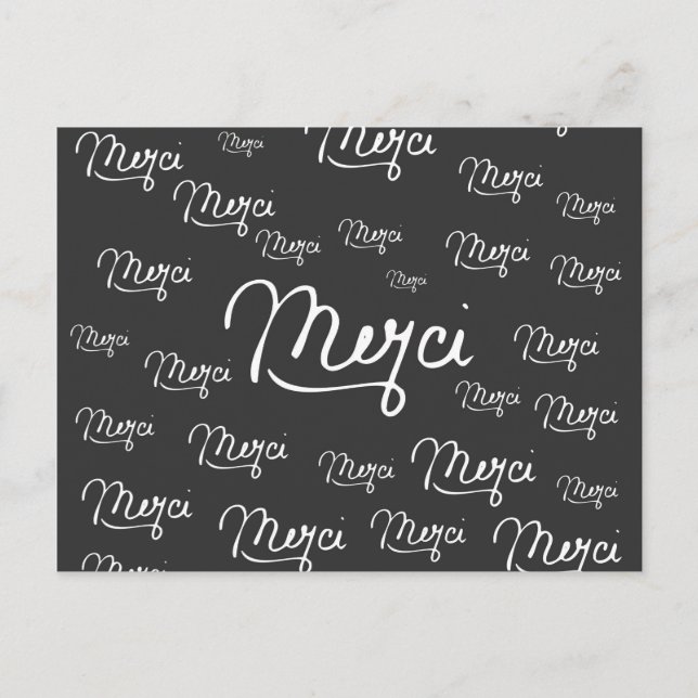 "Merci", Fransk Offert Black & White Mönster Vykort (Framsida)