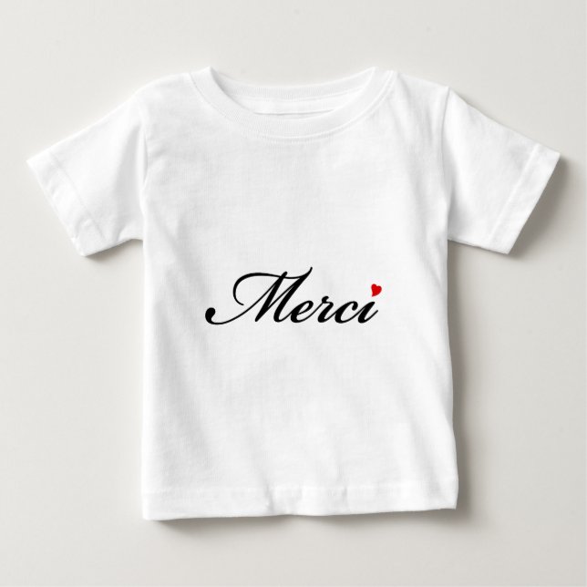 Merci fransk ordkonst med röd hjärta t-shirt (Framsida)